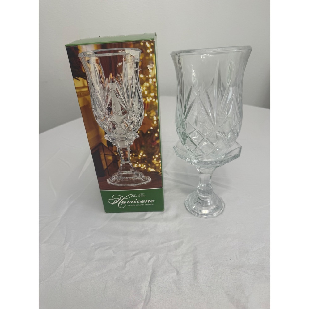 St George Crystal 24% Lead 2 Piece Hurricane Candle Holder Lamp Vintage 11.5in